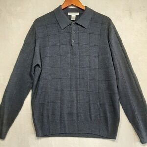 Geoffrey Beene Mens 100% Acrylic Collar Pullover Sweater Sz.L/Blue-Black Heather